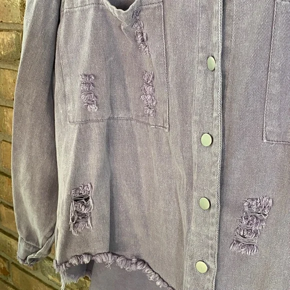 Lavender Distressed High Low Jacket Oversized Small P2P 23” - Picture 7 of 11